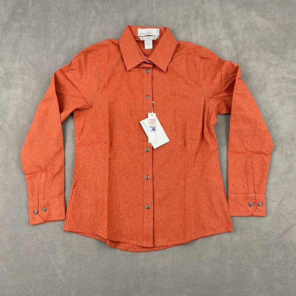 North End Shirt Women Small Rust Orange Long Sleeve Performance Casual Button Up